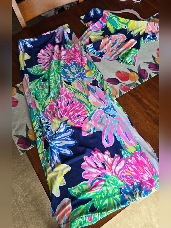 Lilly Pulitzer Blue Multi Tropical Floral Off-Shoulder Maxi Skirt Set - Picture 3 of 6
